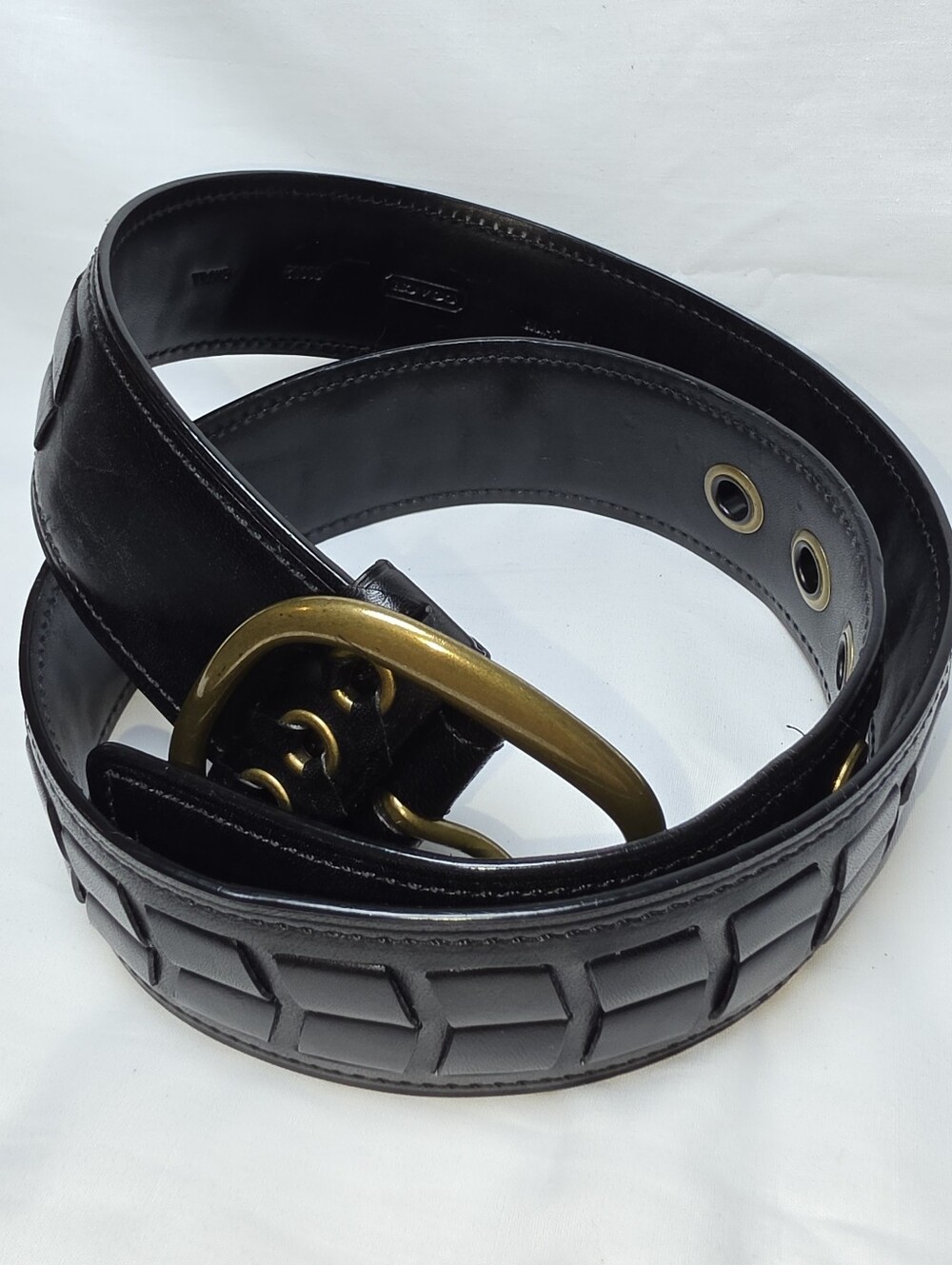 Coach Bleecker 90052 Black Leather Chevron Belt Brass Buckle Size Small